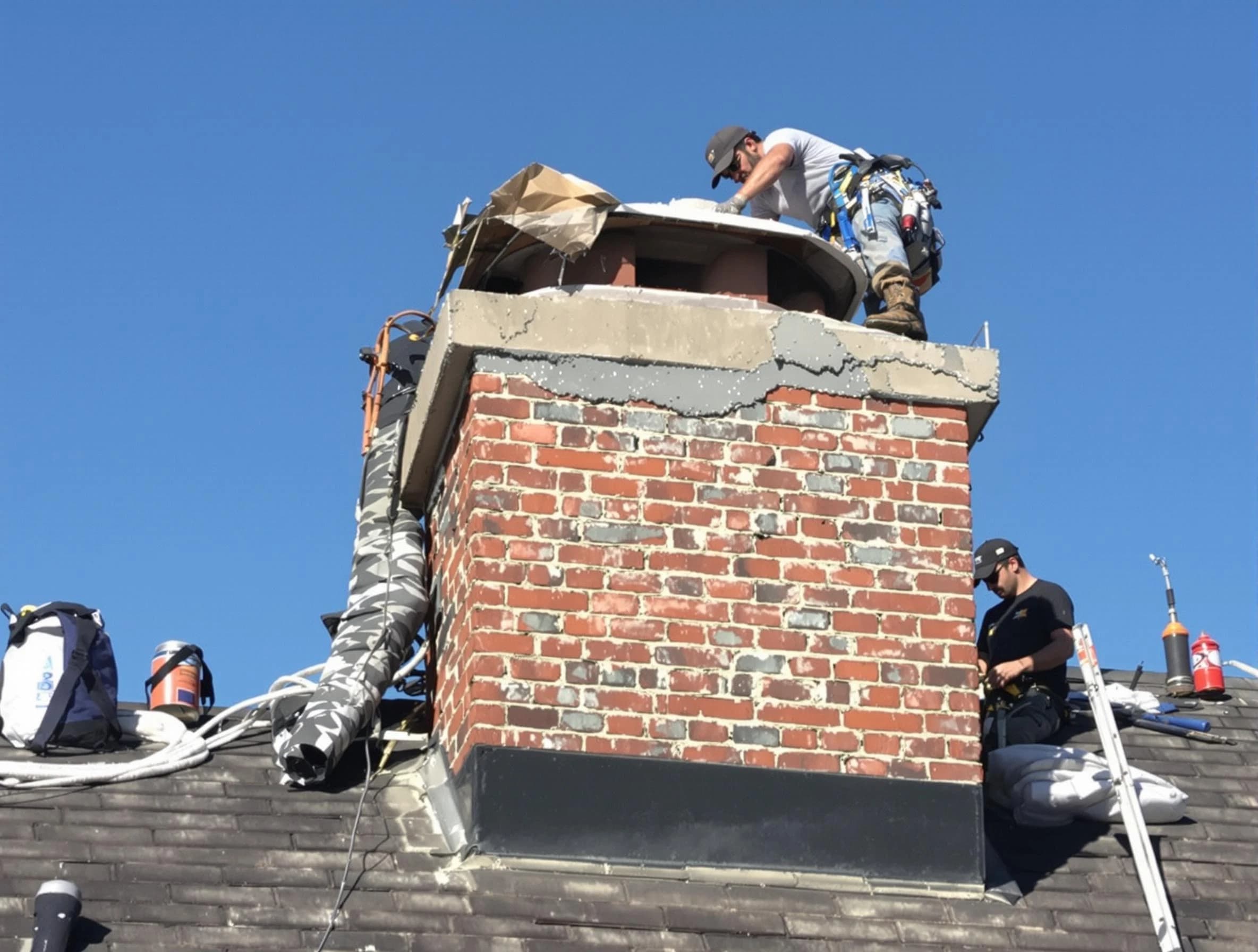 Highland Lakes Chimney Sweep installing a custom chimney crown in Highland Lakes, AL