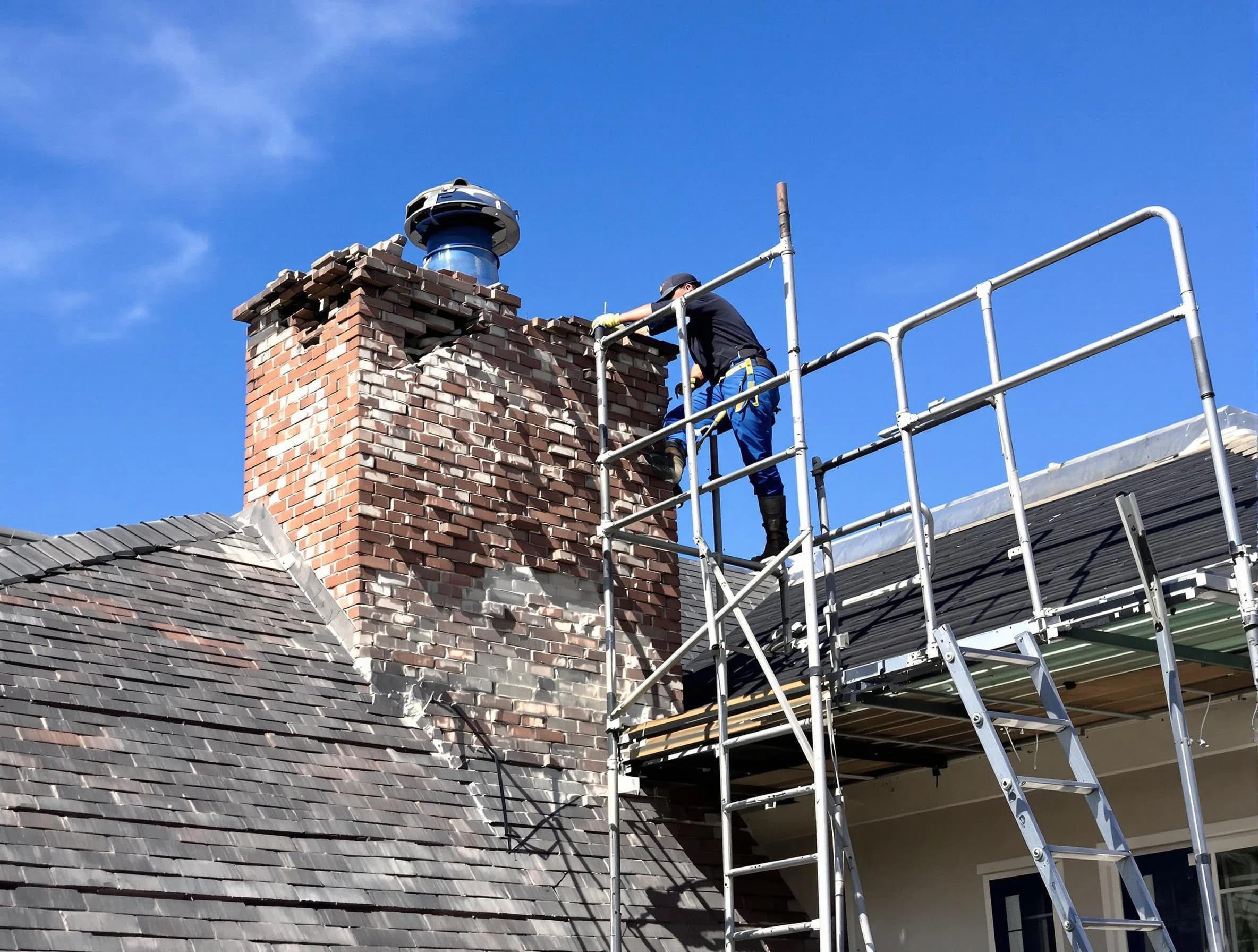Rebuilding a chimney structure by Highland Lakes Chimney Sweep in Highland Lakes, AL