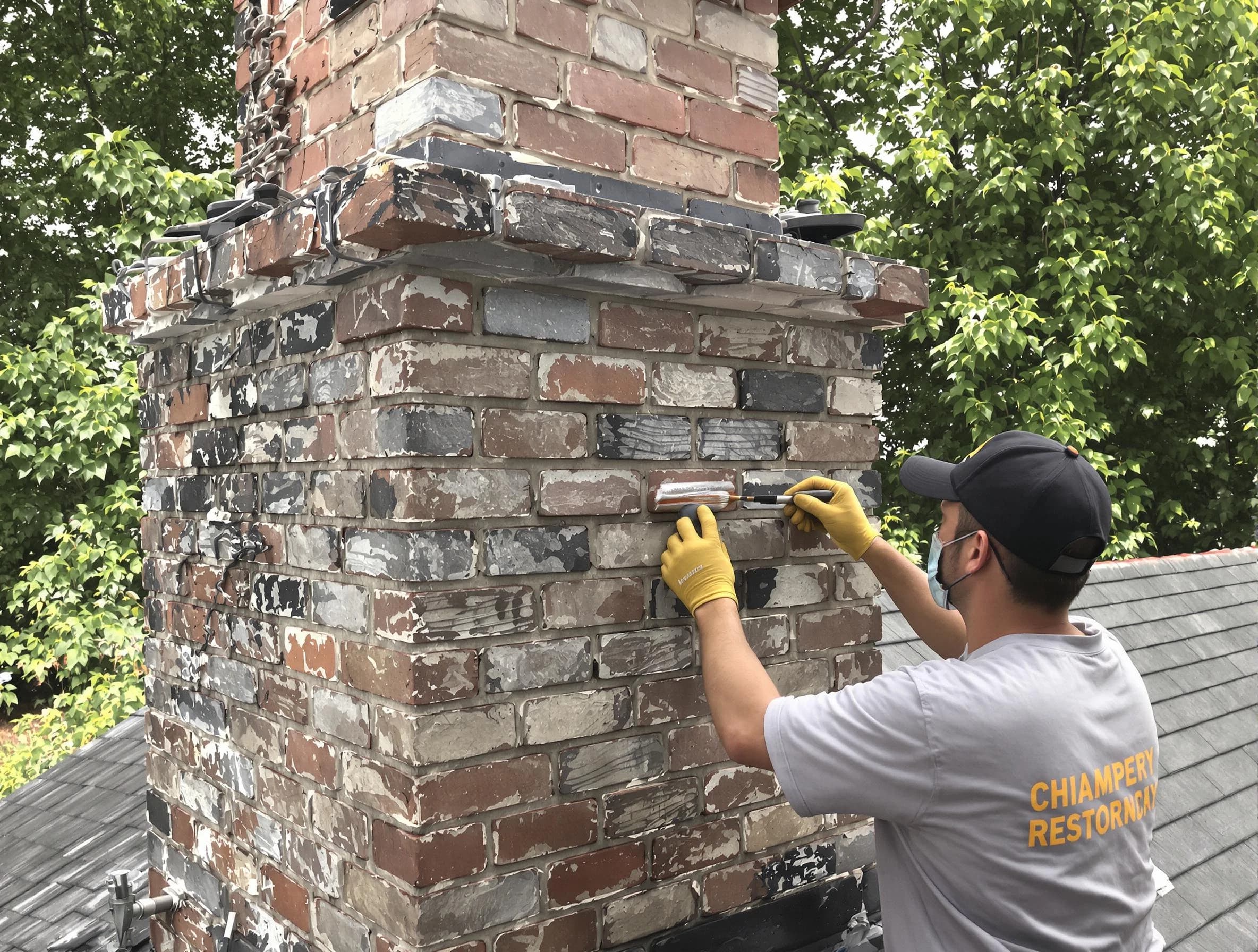 In-progress chimney restoration by Highland Lakes Chimney Sweep in Highland Lakes, AL