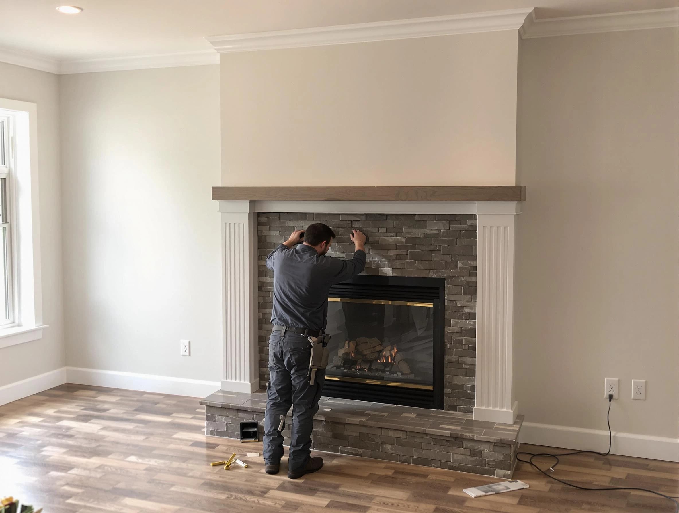 Highland Lakes Chimney Sweep finishing a custom fireplace install in Highland Lakes, AL