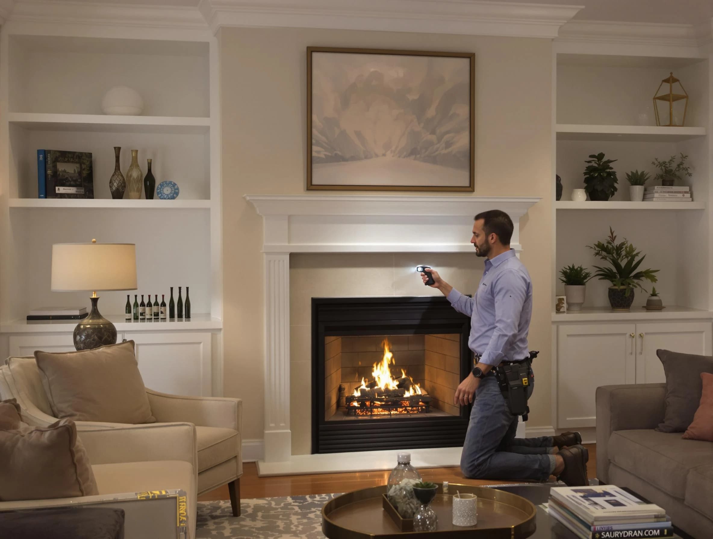 Highland Lakes Chimney Sweep conducting a fireplace safety inspection in Highland Lakes, AL