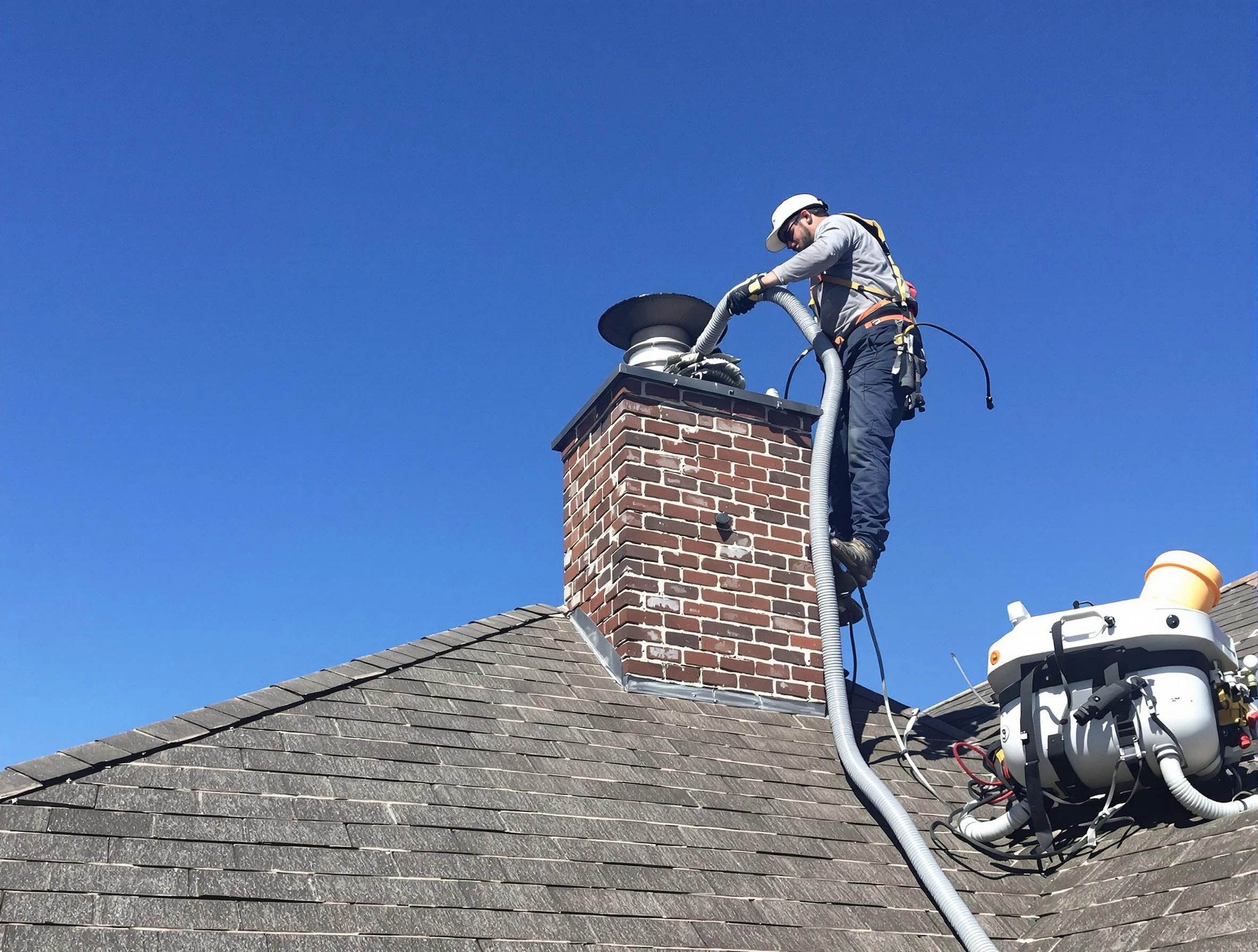 Dedicated Highland Lakes Chimney Sweep team member cleaning a chimney in Highland Lakes, AL