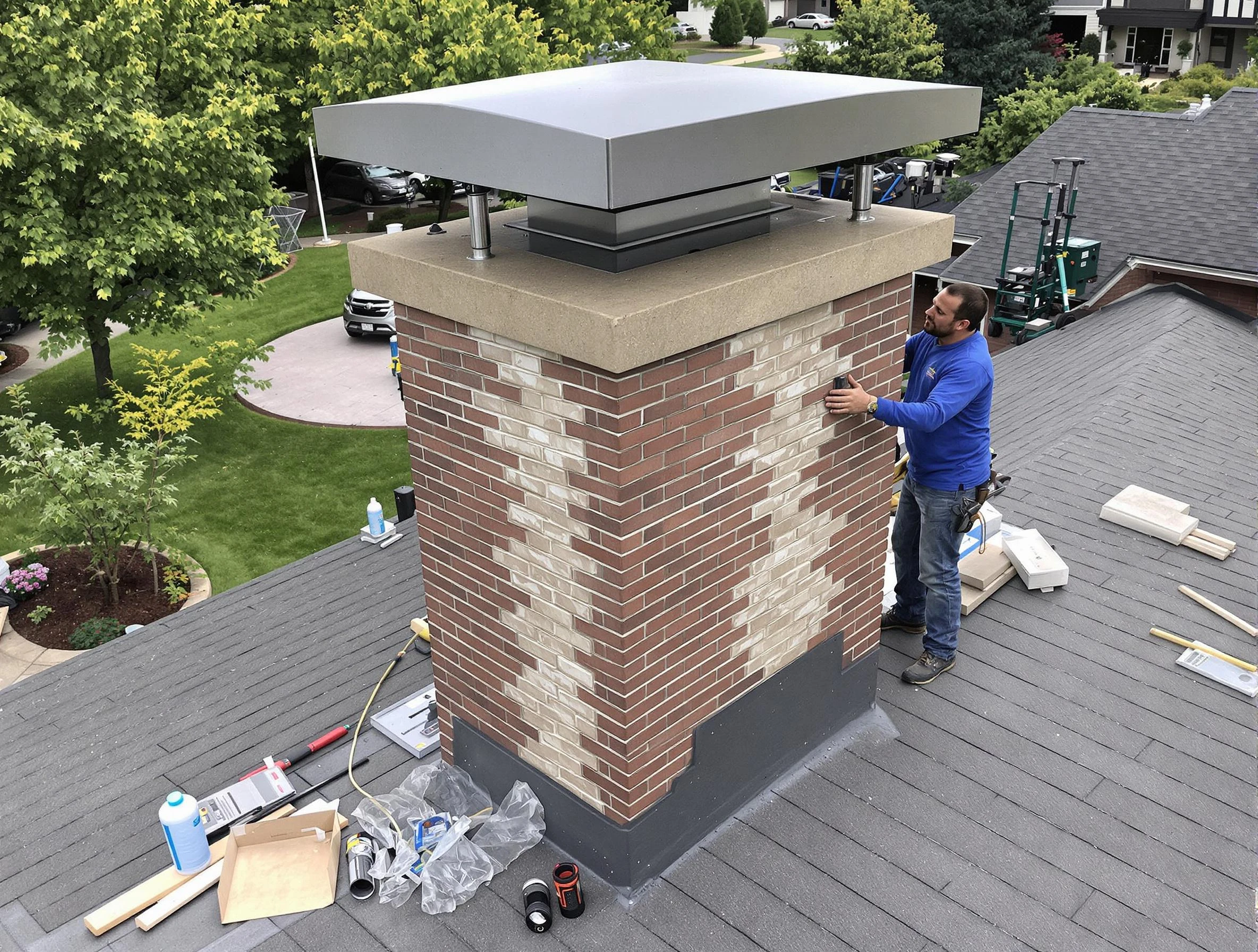 Highland Lakes Chimney Sweep team working on a custom chimney remodel in Highland Lakes, AL
